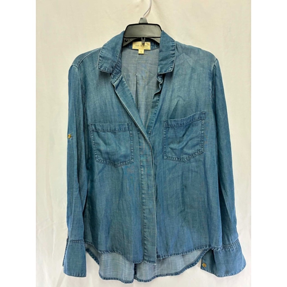 Cloth & Stone Blue Tencel Lyocell Button Down Shirt Split Back Roll Tab Small